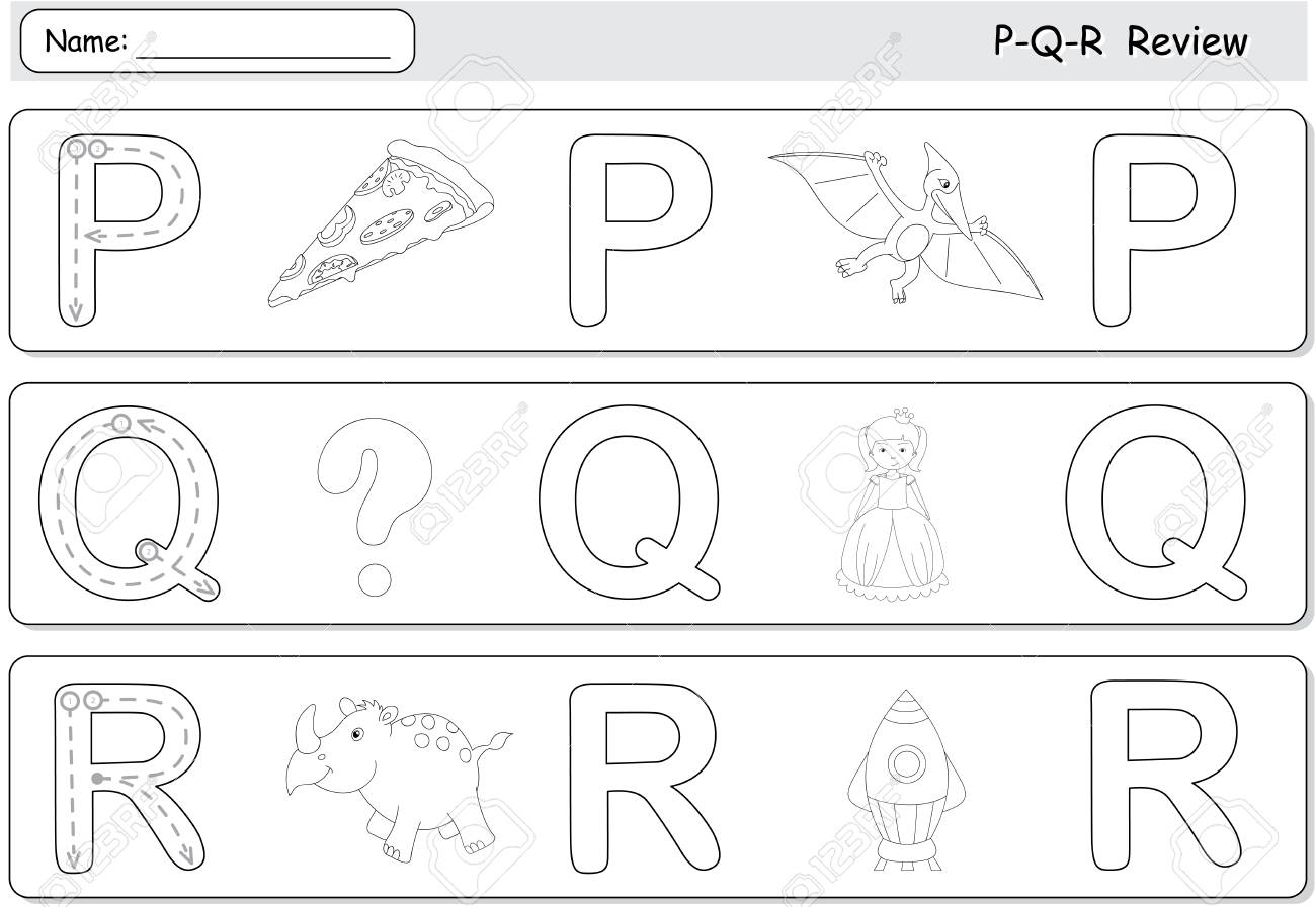 Cartoon Pizza Pterodactyl Queen Question Rhinoceros And Rocket Alphabet Tracing Worksheet P Q R Review Royalty Free SVG Cliparts Vectors And Stock Illustration Image 67010300
