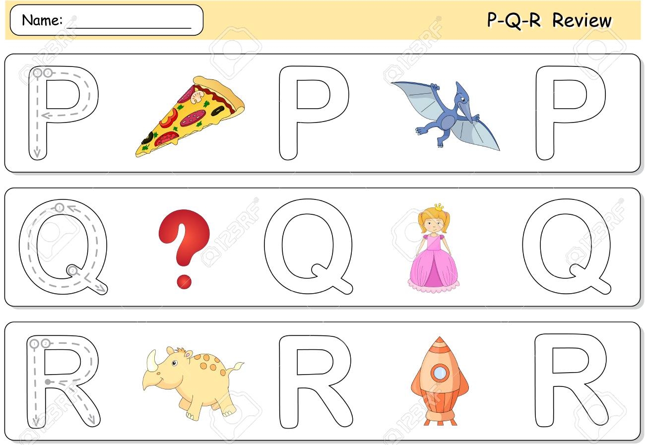 Cartoon Pizza Pterodactyl Queen Question Rhinoceros And Rocket Alphabet Tracing Worksheet P Q R Review Royalty Free SVG Cliparts Vectors And Stock Illustration Image 67095013