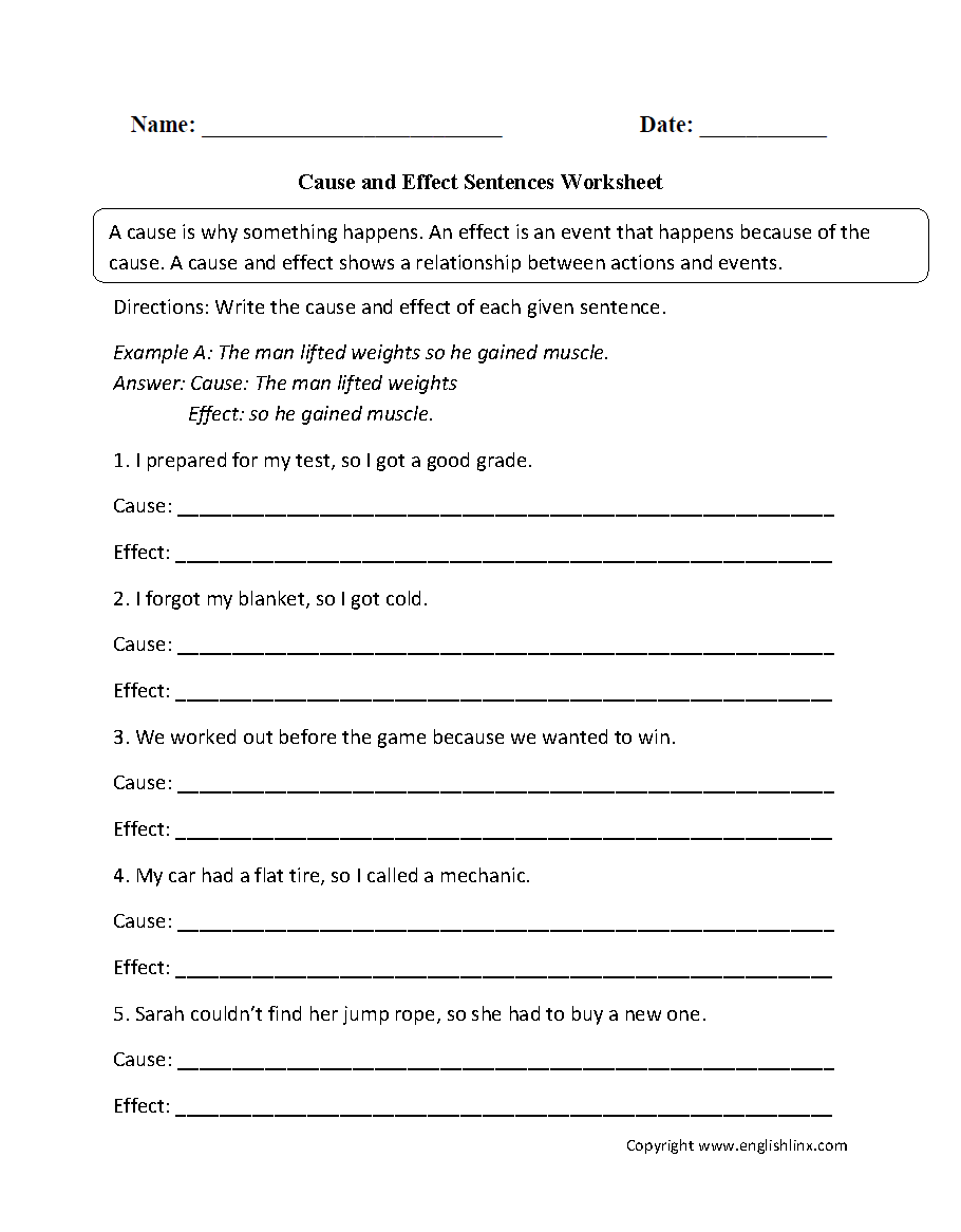 Cause And Effect Worksheets Cause And Effect Sentences Worksheets Cause And Effect Graphic Organizer Bundle Free Printables