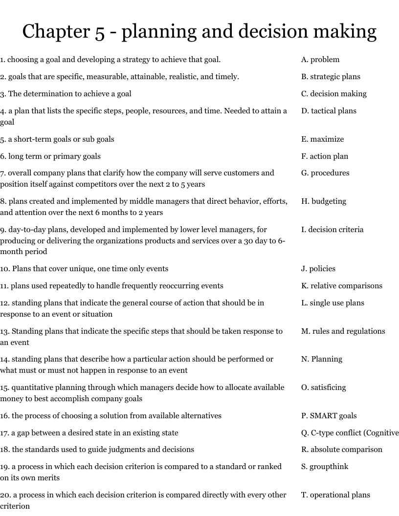 Chapter 5 Planning And Decision Making Worksheet WordMint Chapter 5 Planning And Decision Making Worksheet WordMint