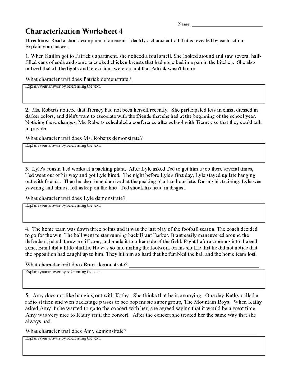 Characterizations Worksheet 4 Reading Activity