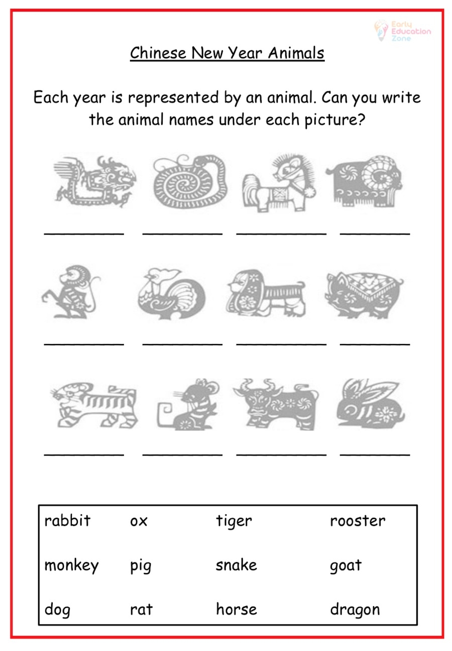 Chinese New Year Animals Early Education Zone Lunar Chinese New Year And Tet What Comes Next Coloring Activity Number 2 For Kids Ezpzlearn