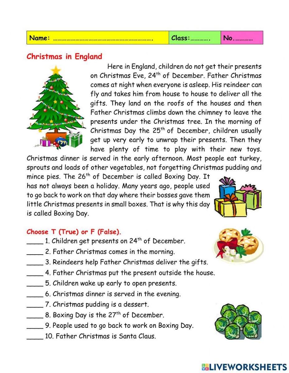 Christmas Reading Comprehension Online Exercise For Worksheets Library