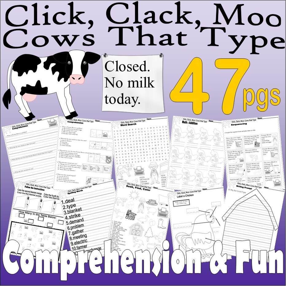 Click Clack Moo Cows That Type Book Companion Reading Comprehension Worksheets Made By Teachers Click Clack Moo Cows That Type Book Companion Reading Comprehension Worksheets Made By Teachers