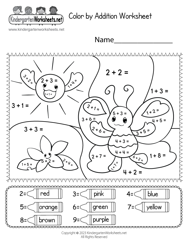 Color By Addition Worksheet Free Printable Digital PDF Addition Worksheets For Kindergarten