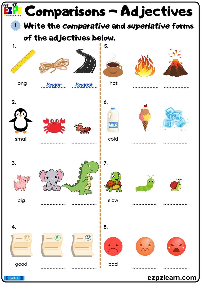 Comparative And Superlative Adjectives Grammar Worksheets For Grade 1 2 3 Made By Teachers