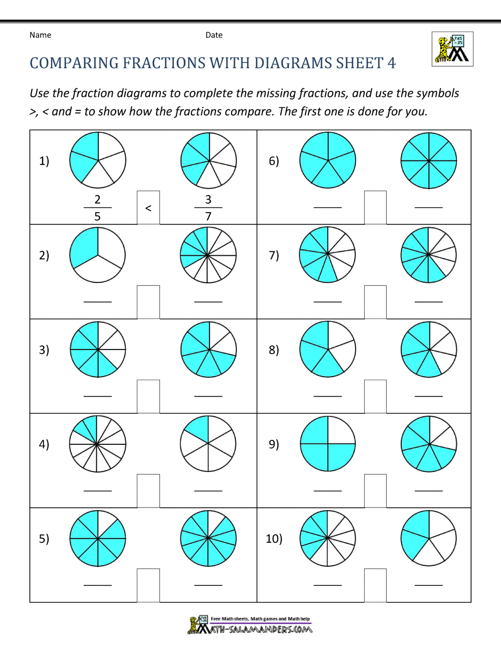 Comparing Fractions Worksheet