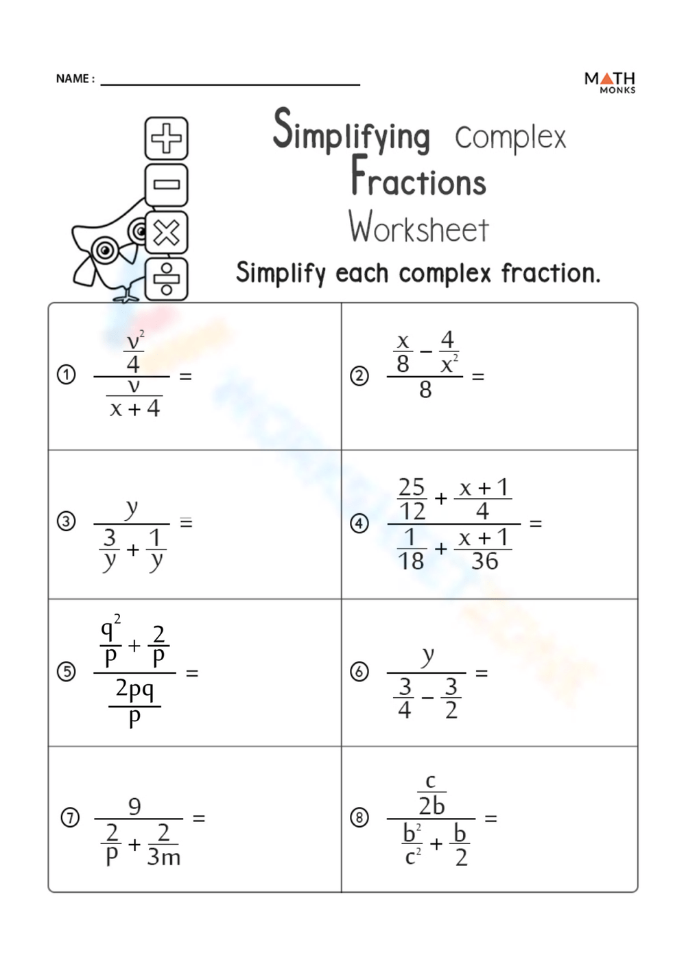 Complex Fractions Worksheets Complex Fractions Worksheets