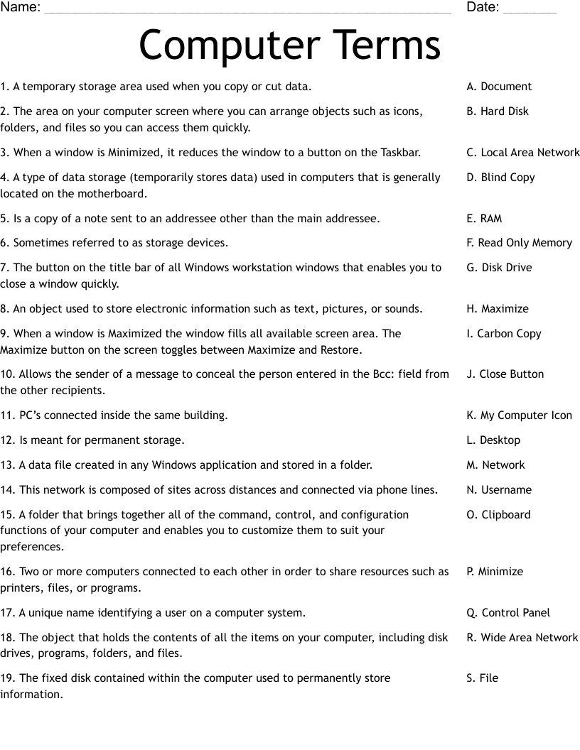 Computer Terms Worksheet WordMint Computer Terms Worksheet WordMint