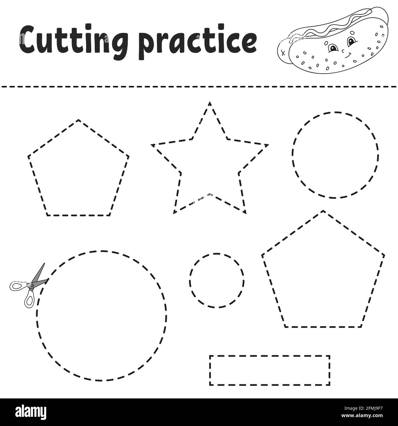 Cutting Practice For Kids Education Developing Worksheet Activity Page With Pictures Color Game For Children Isolated Vector Illustration Funny C Stock Vector Image Art Alamy