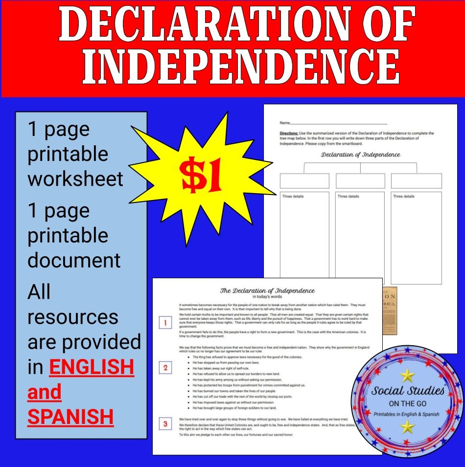 Declaration Of Independence Printable Worksheet English And Spanish Classful Declaration Of Independence Printable Worksheet English And Spanish Classful
