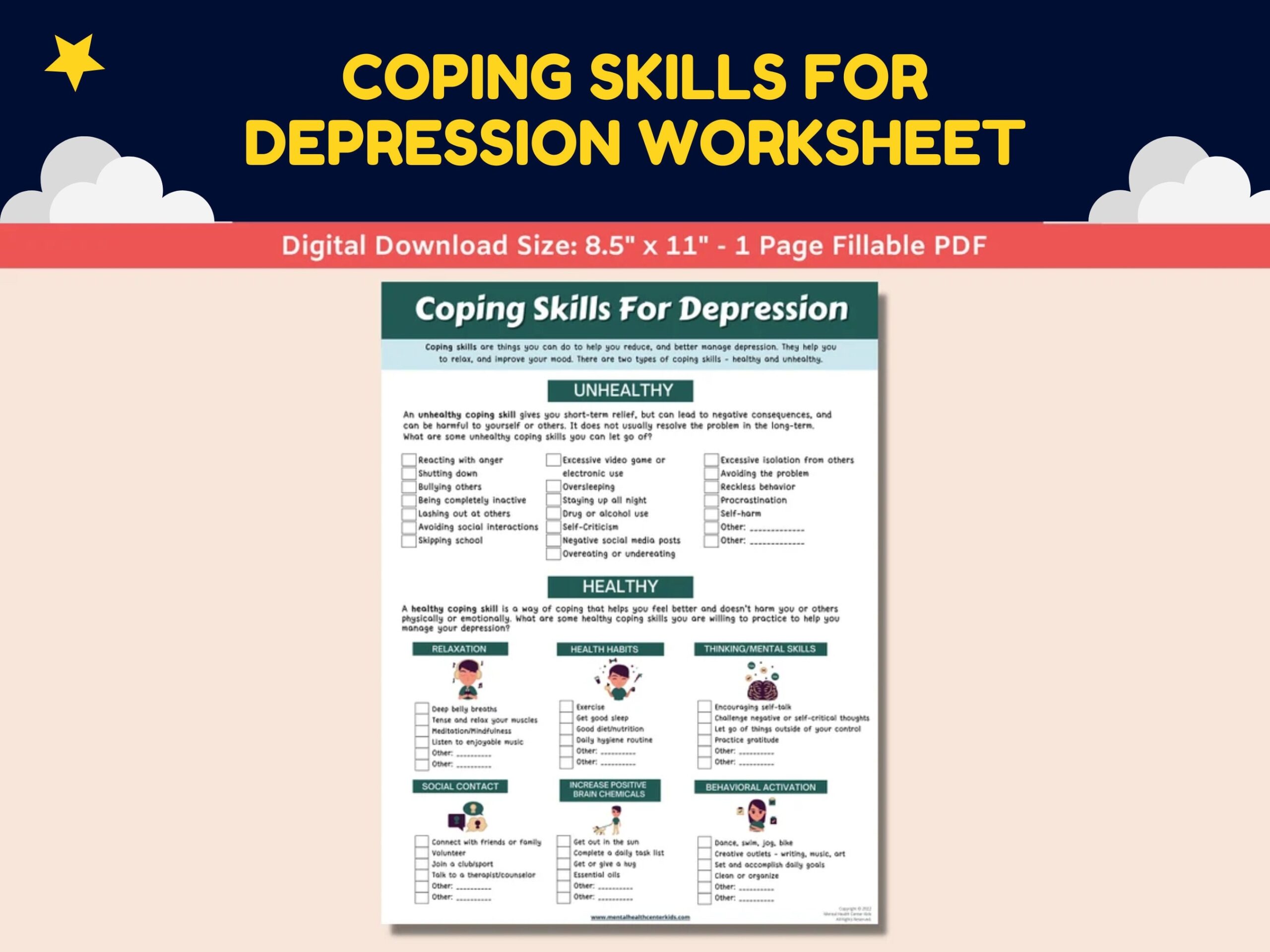 Depression Coping Skills Fillable Worksheet Teens Adolescents Mental Health Printable Therapy Sad Kids Counseling Child Therapist Counselor Etsy Israel Depression Symptoms Checklist Worksheet For Kids Teens Adolescent Mental Health Activity Therapy Therapist Counseling Counselor Printable Etsy