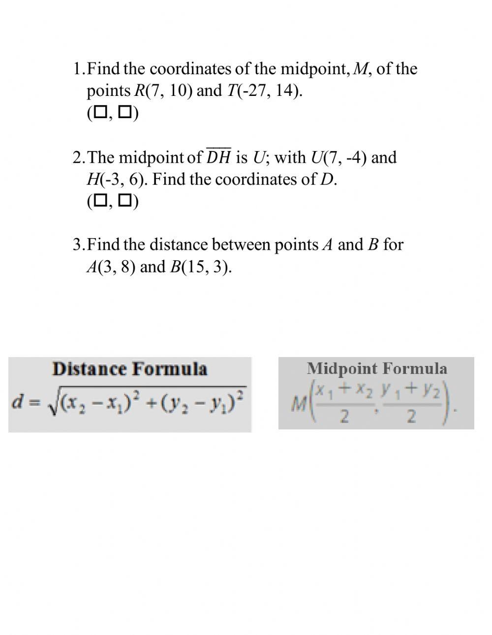 Distance And Midpoint Worksheet Name Exercises Calculus Docsity Worksheets Library