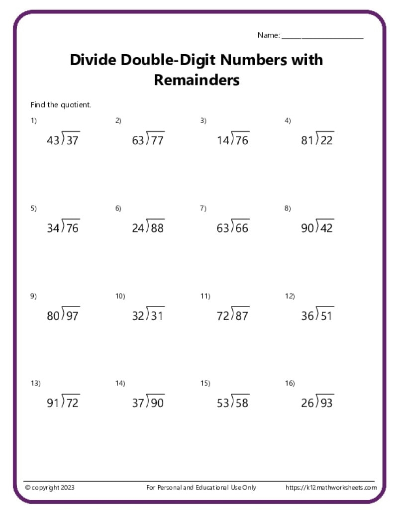 Double Digit Division Worksheets Double Digit Division Worksheets