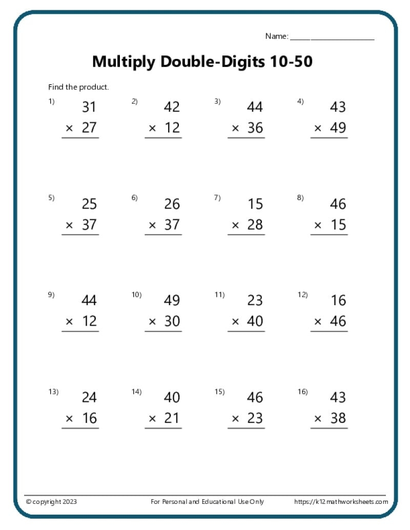 Double Digit Multiplication Worksheets Free 2 Digit By 2 Digit Multiplication Worksheets Teach Prints