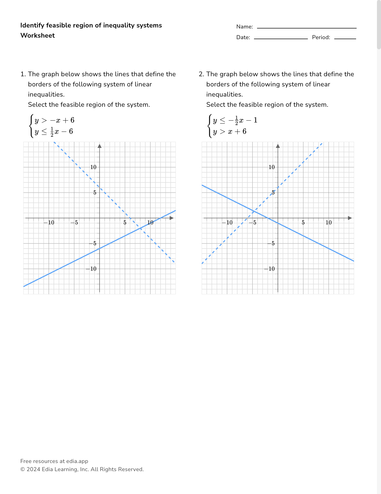 Writing Inequalities From Graphs B Worksheet Algebra I PDF Worksheets Cazoom Math