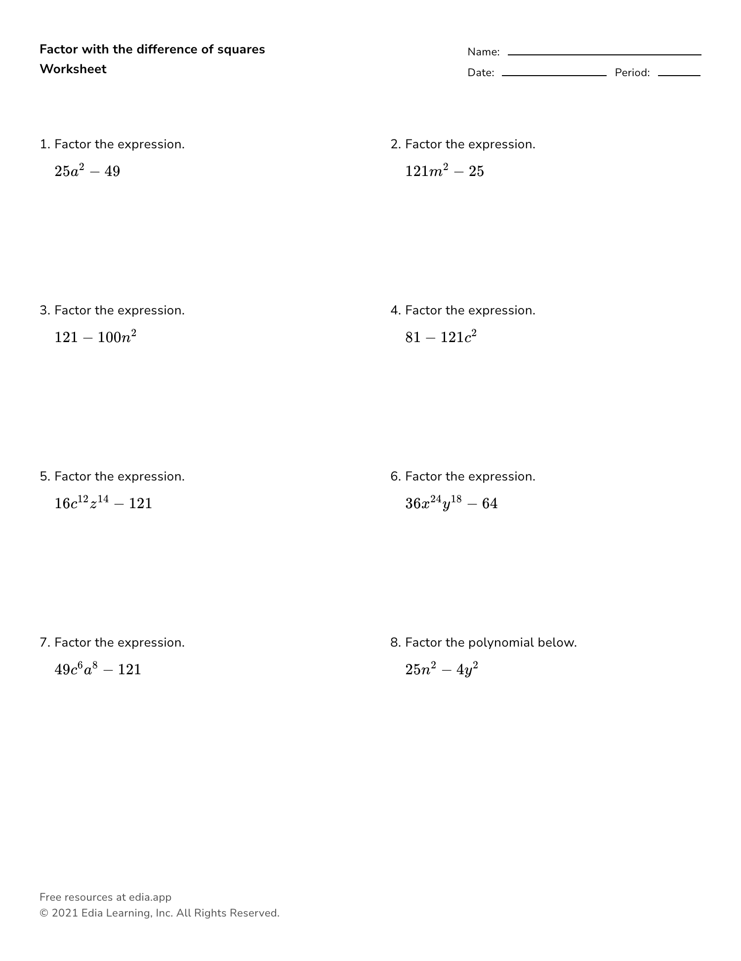 Edia AI Platform For Student Outcomes Multiplying Binomials Worksheet PDF Printable Algebra Worksheet Cazoom Math