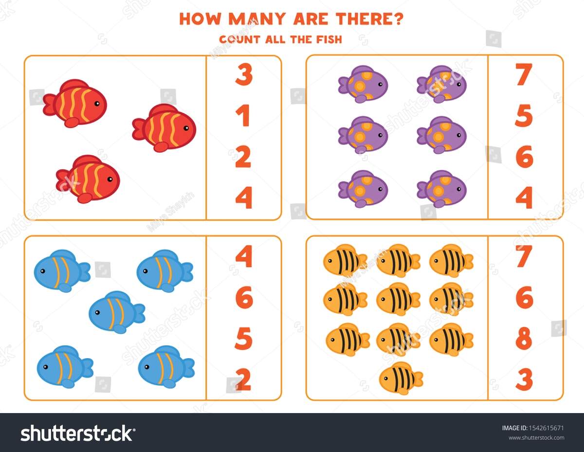 Educational Worksheet Preschool Kids Count Fish Stock Vector Royalty Free 1542615671 Shutterstock