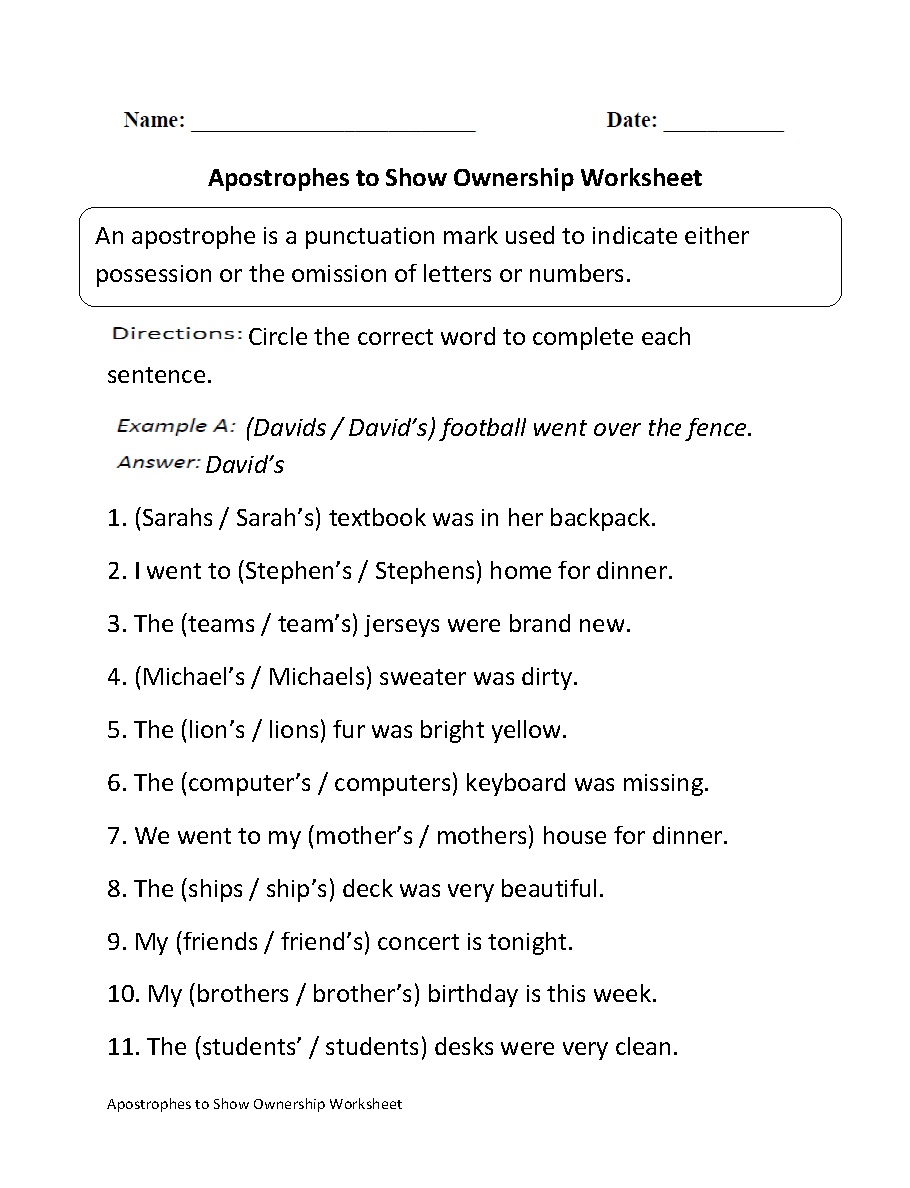 Englishlinx Apostrophes Worksheets