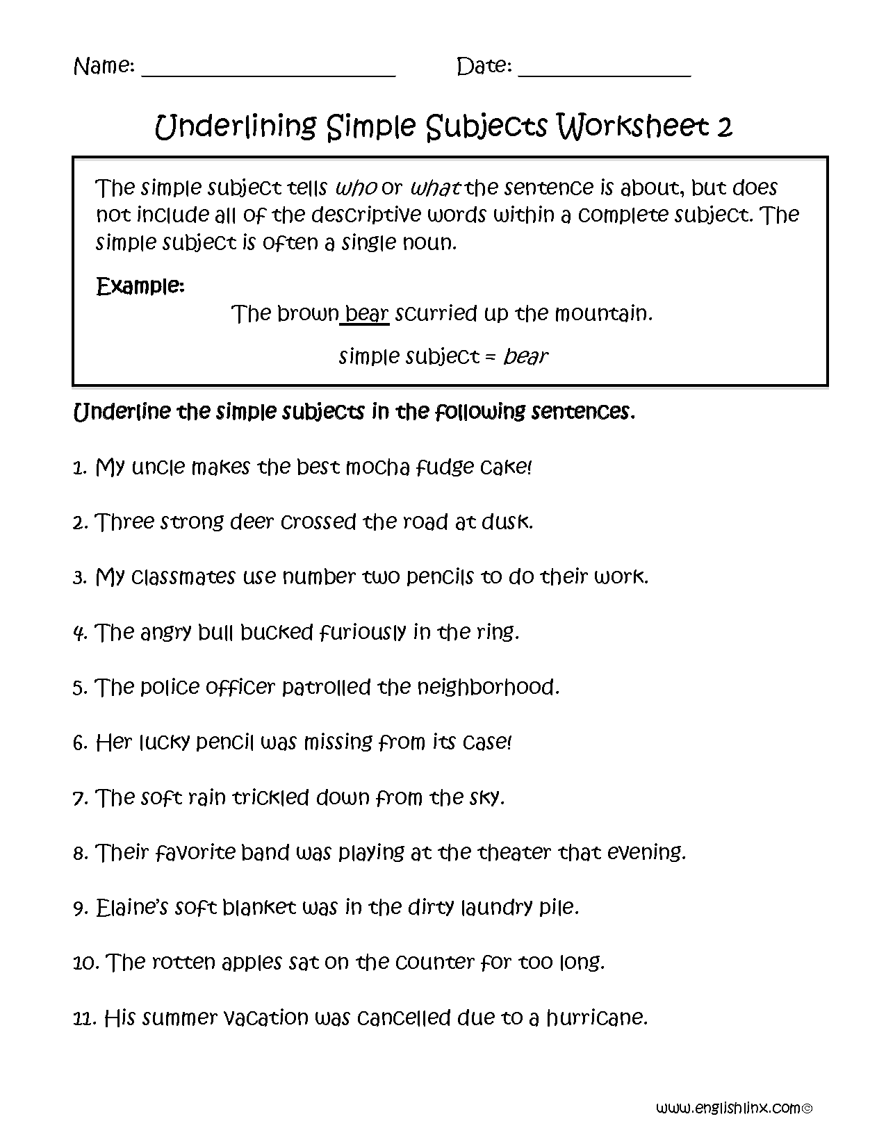 Englishlinx Subject And Predicate Worksheets Englishlinx Subject And Predicate Worksheets