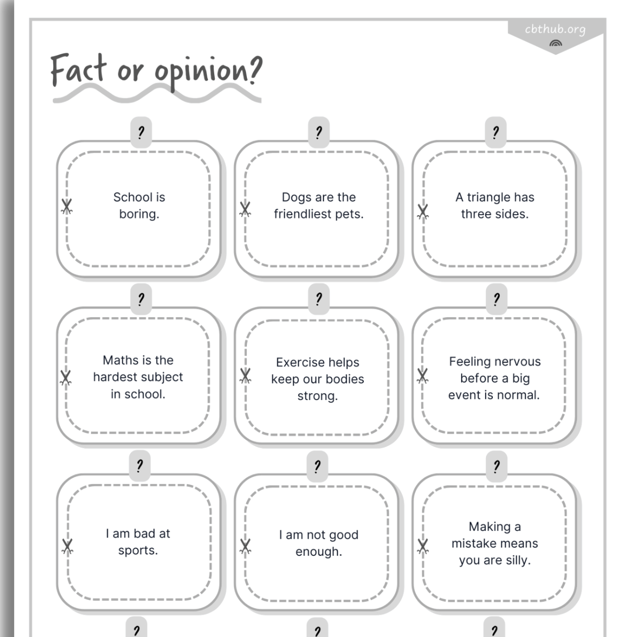 Facts Or Opinions CBT Activity For Children