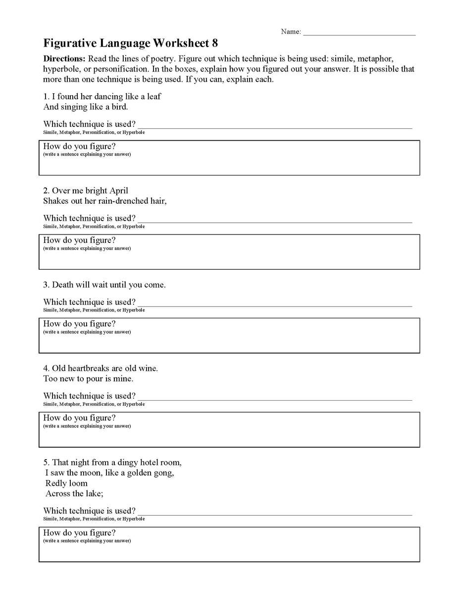 Free Printable Figurative Language Tests And Worksheets