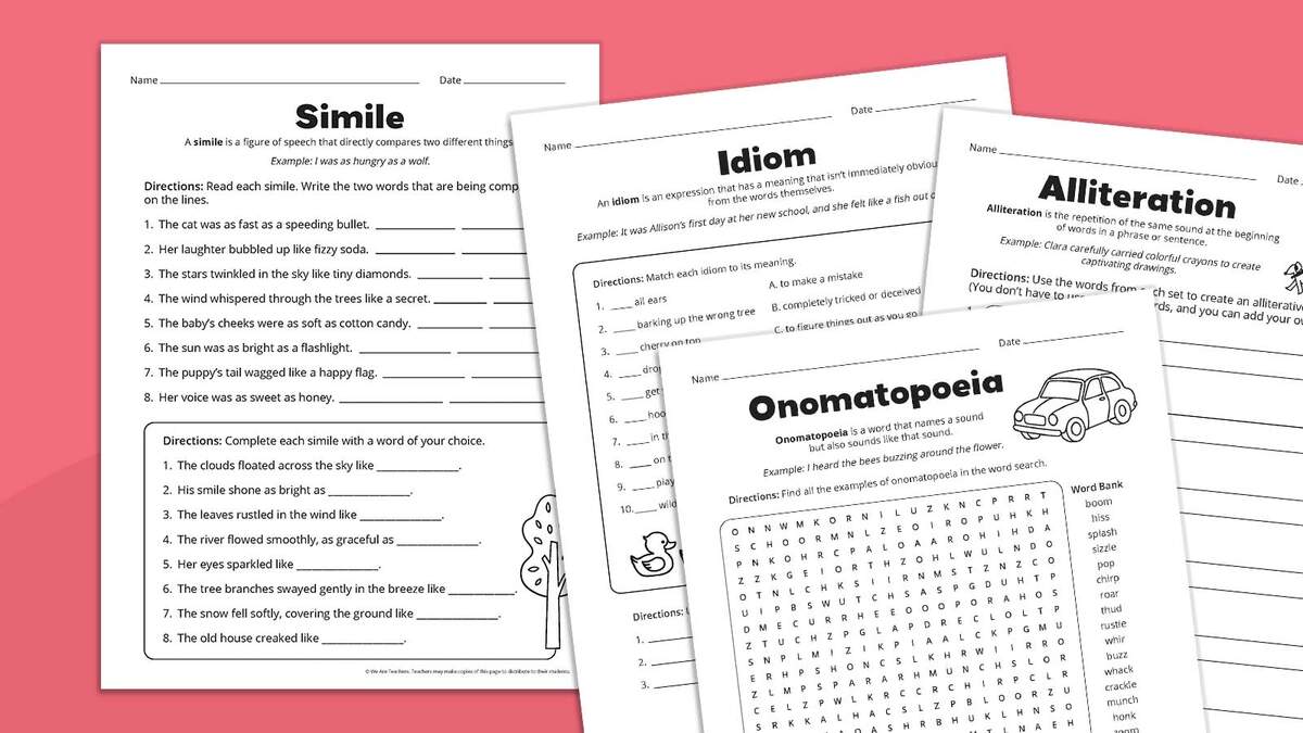 Free Printable Figurative Language Tests And Worksheets