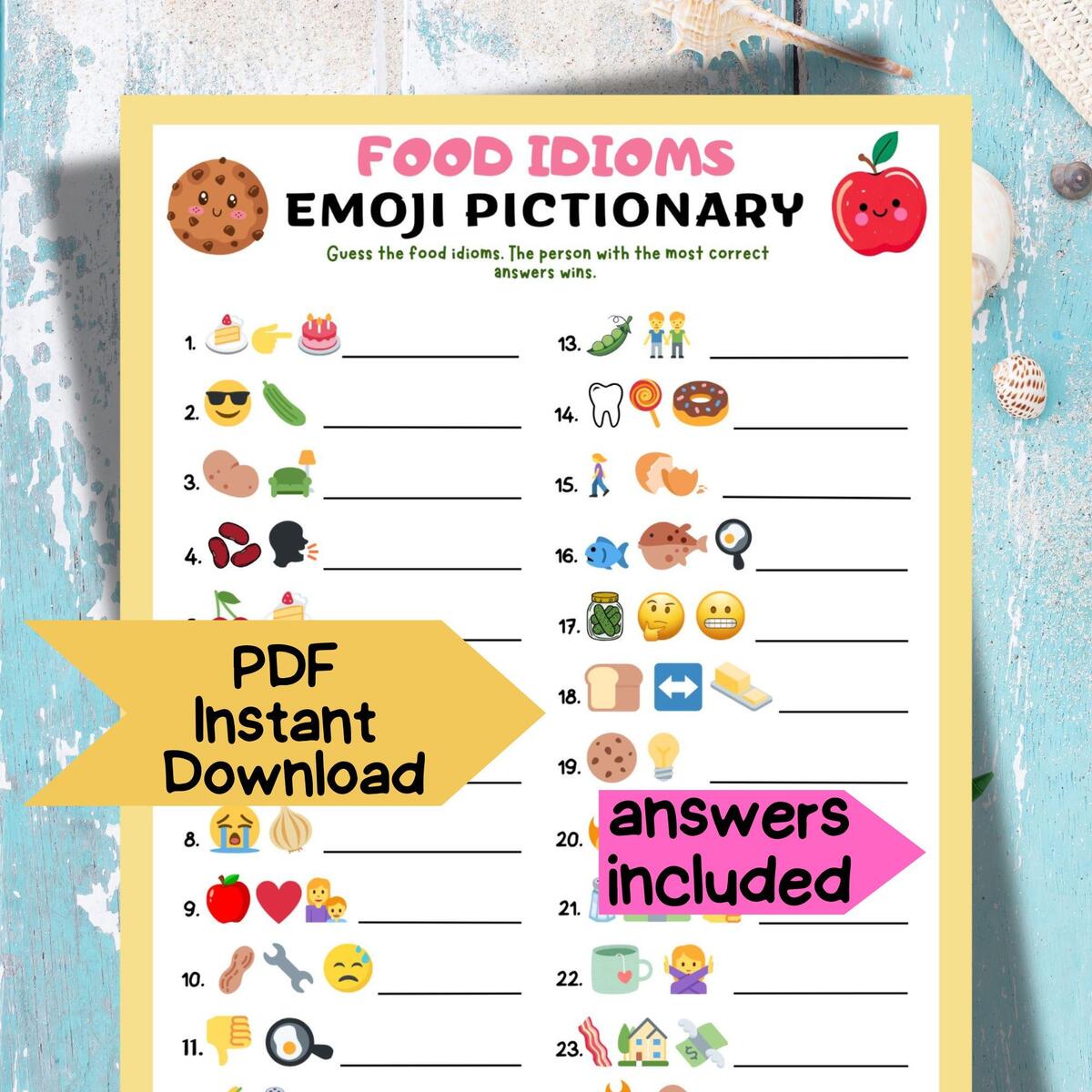 Food Idioms Emoji Pictionary Printable ESL Game Fun Party Classroom Activity Pdf Etsy Australia