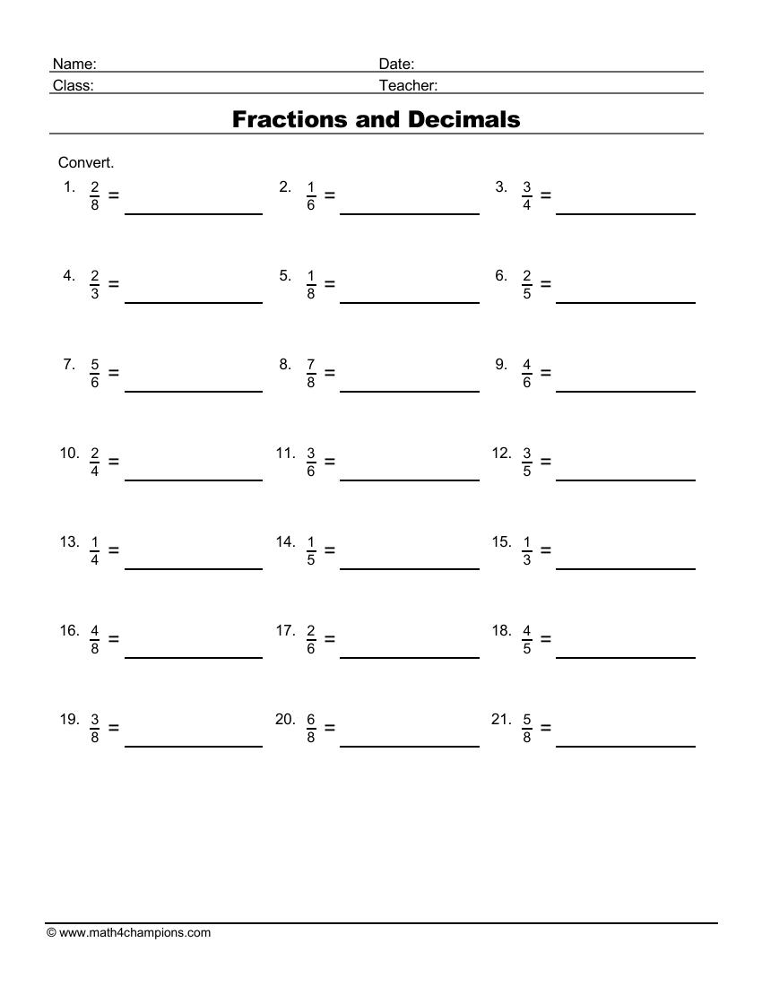 Fraction Worksheets Pdf Downloads Math Champions