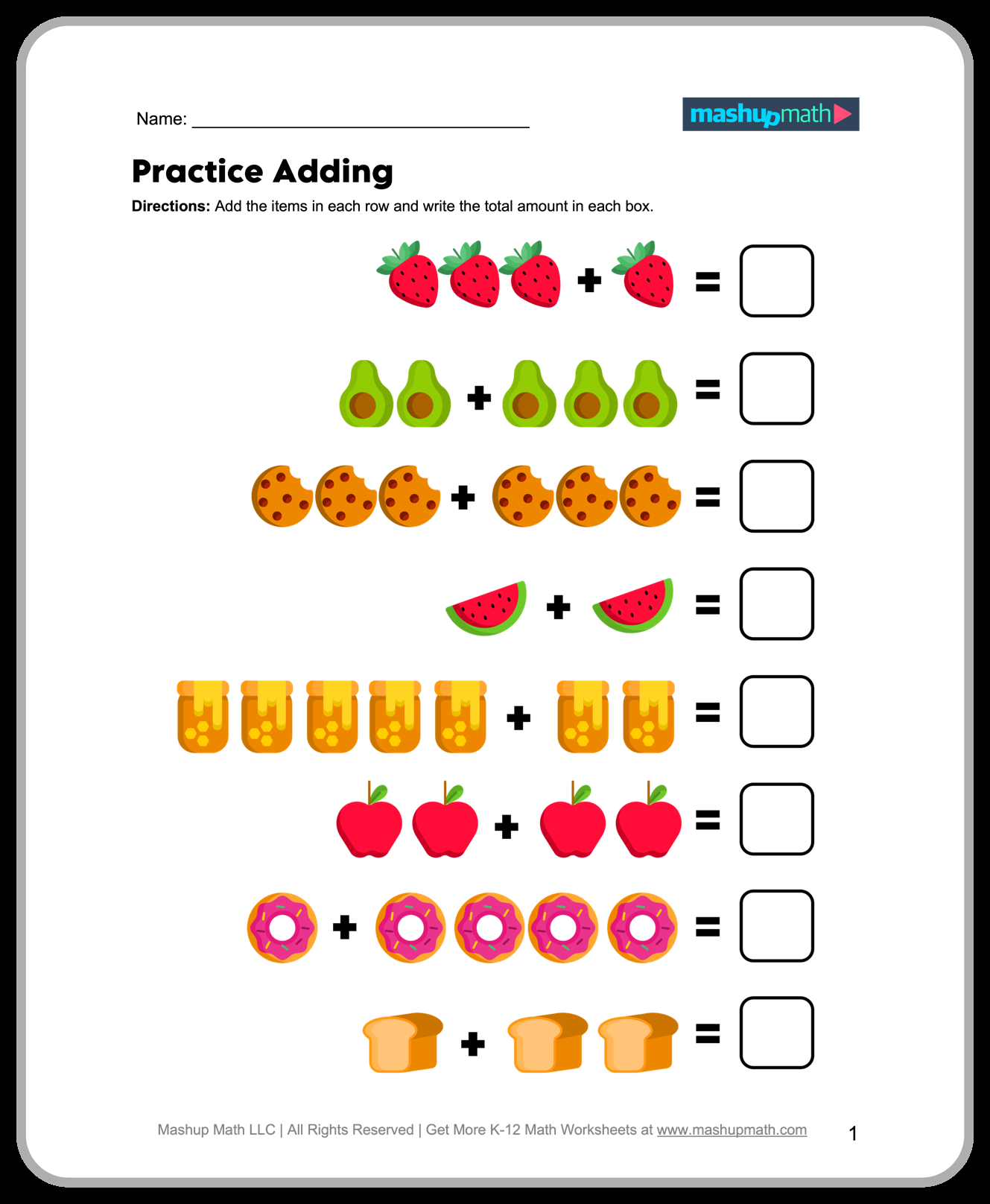 Free Printable Simple Addition Worksheet For First Grade
