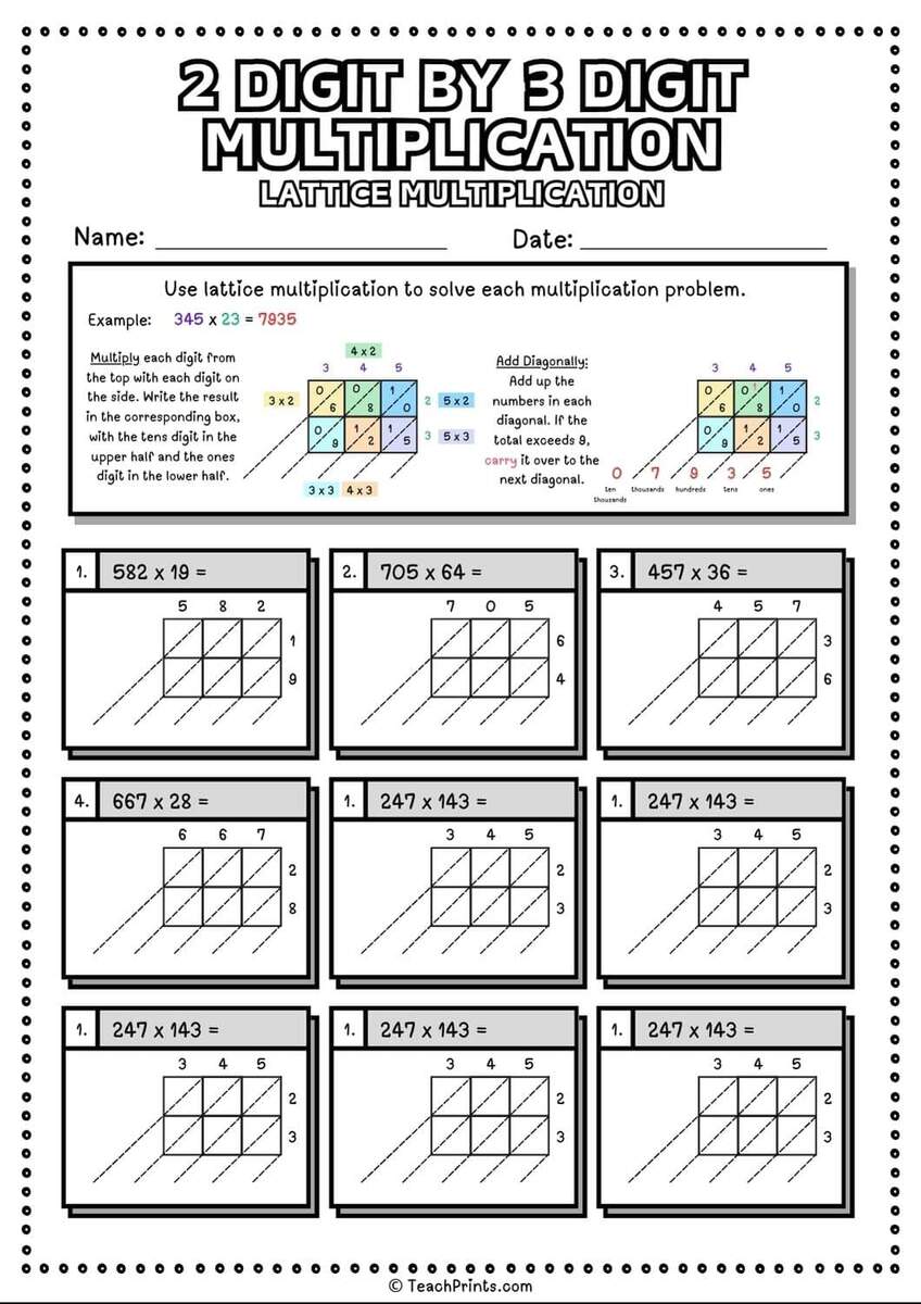 Free 2 Digit By 3 Digit Multiplication Worksheets Teach Prints