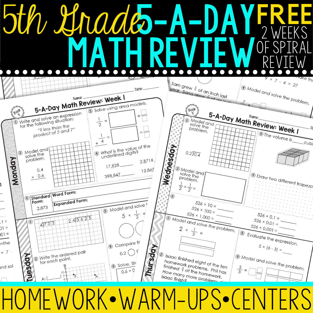 FREE 5th Grade Daily Math Spiral Review Teacher Thrive Worksheets Library