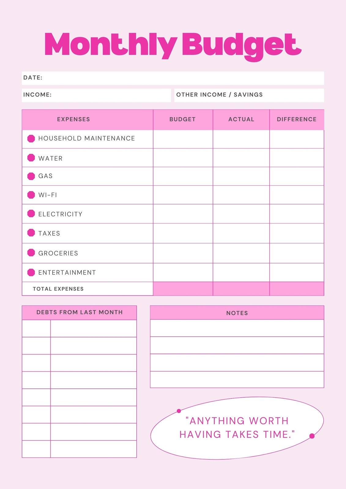 Free And Customizable Budget Templates Canva Free Printable Monthly Budget Template