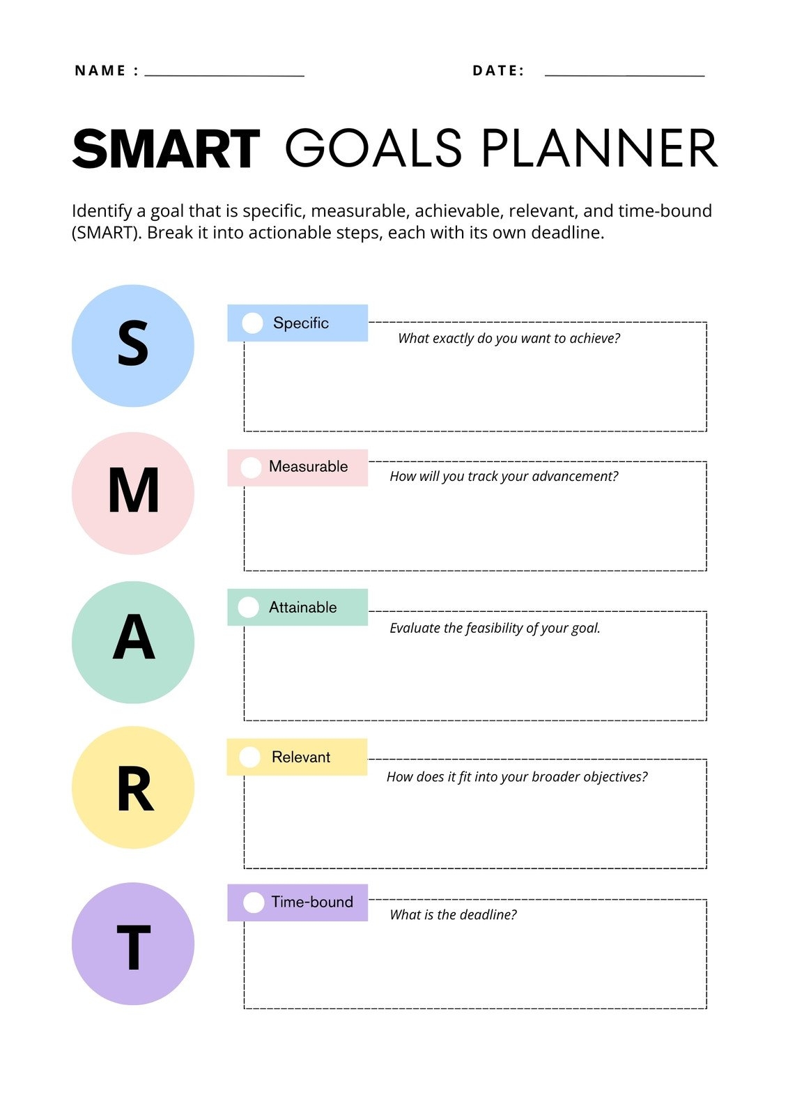 SMART Goals Worksheet Templates Downloads Examples
