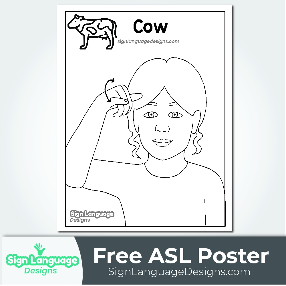 Free ASL Sign Poster BW COW Sign Language Designs