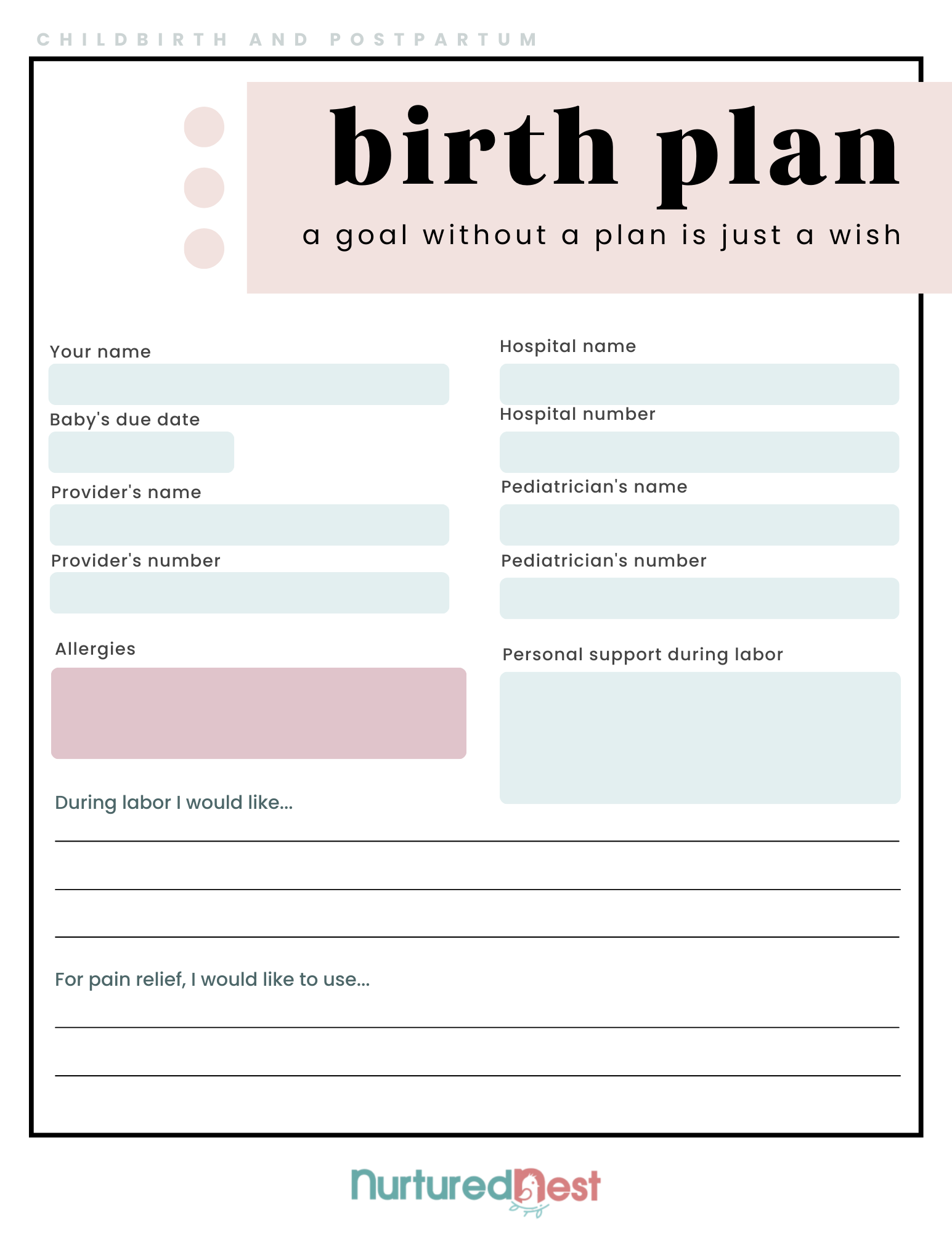 Free Birth Plan Template Online Childbirth Class Option Nurtured Nest