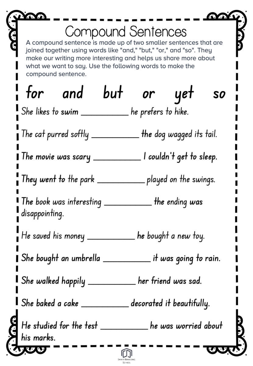 Free Compound Sentence Worksheet Englishlinx Sentences Worksheets