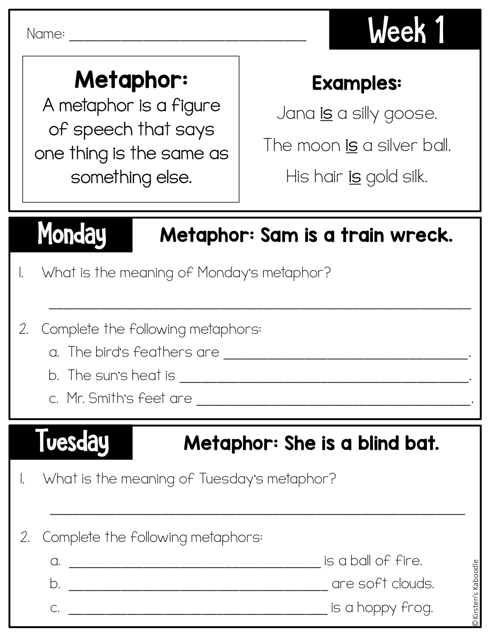 FREE Figurative Language Bell Ringer Warm Ups Made By Teachers