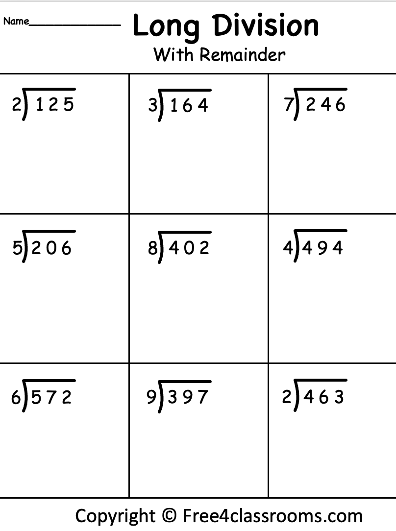 Free Long Division Worksheet 3 Digits By 1 With Remainder Free Long Division Worksheet 3 Digits By 1 With Remainder