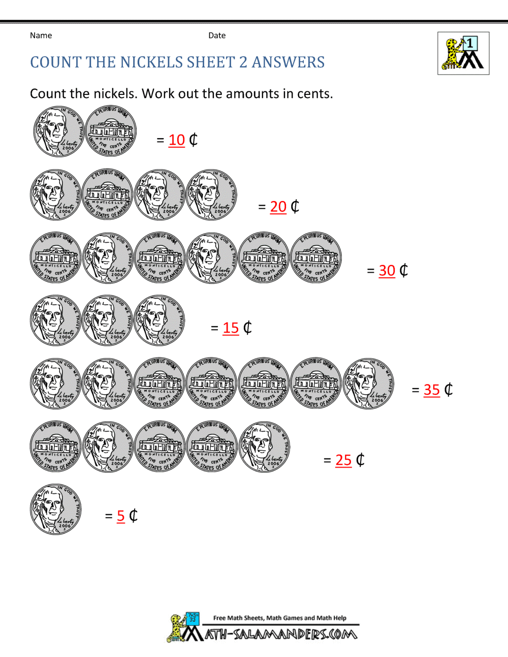 Free Math Money Worksheets 1st Grade