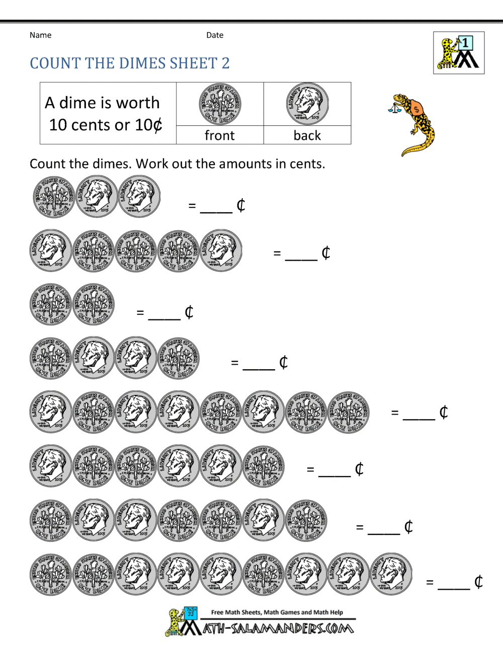 Free Math Money Worksheets 1st Grade