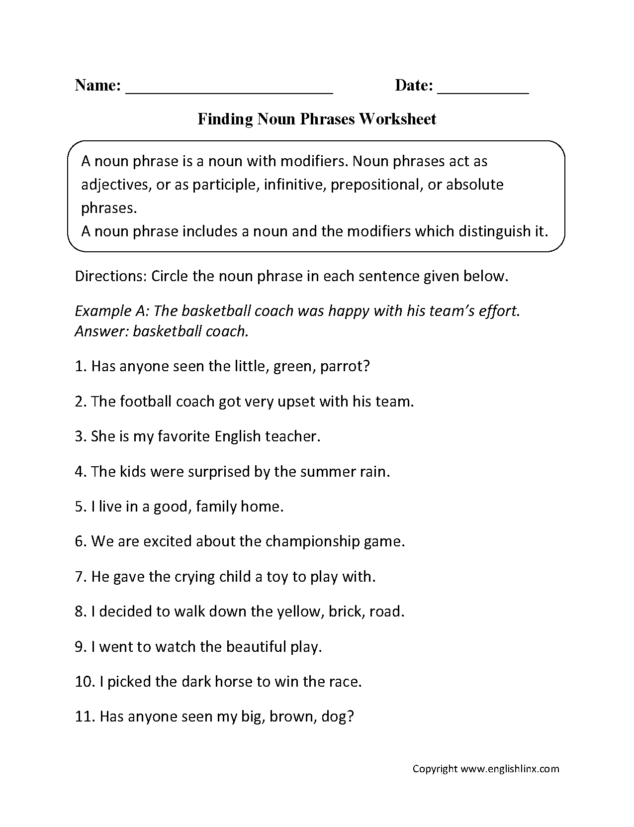 Free Nouns Worksheets Printable Noun Practice For All Grade Levels Identifying Nouns Verbs And Adjectives In Sentences Worksheets Made By Teachers
