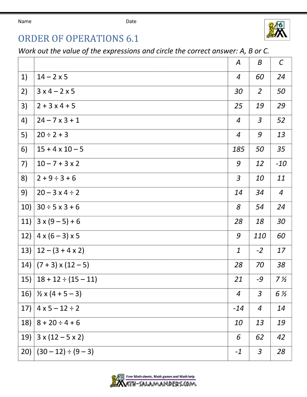 Free Order Of Operations Worksheet 6th Grade Download Free Order Of Operations Worksheet 6th Grade Png Images Free Worksheets On Clipart Library