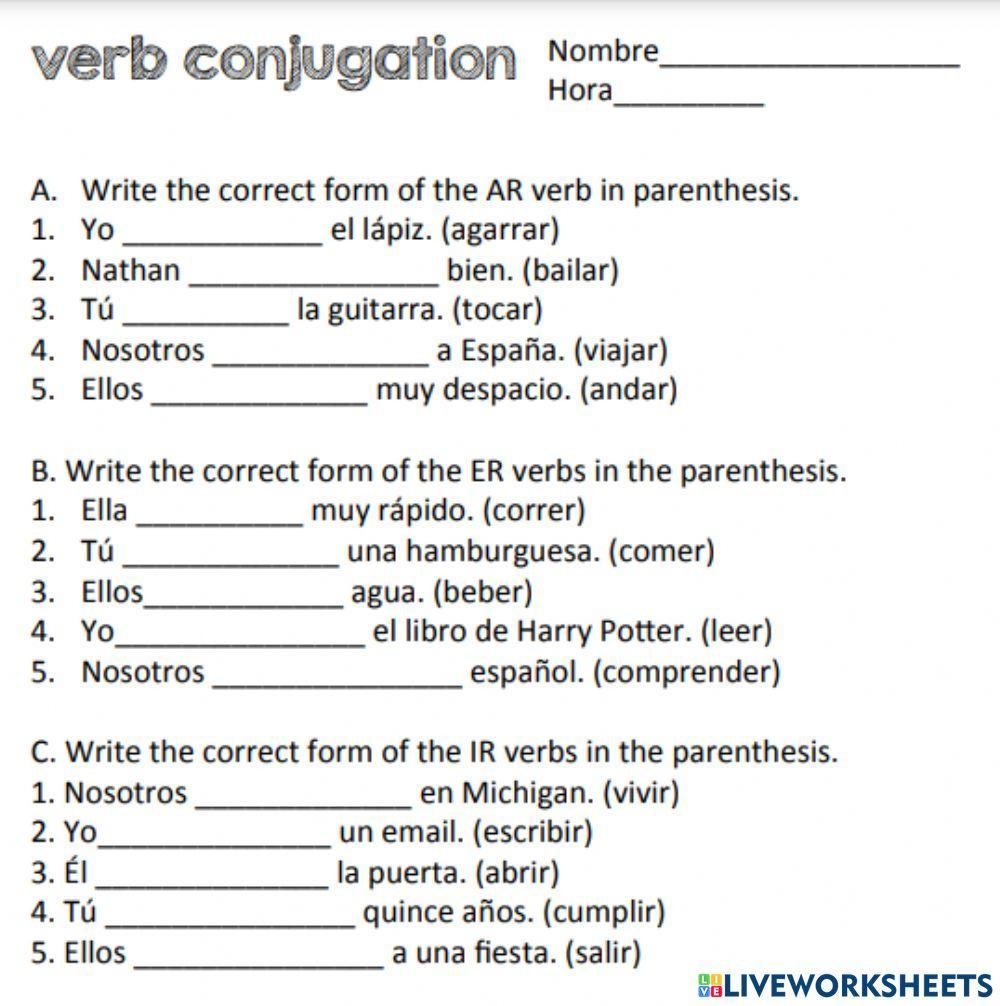 12 Conjugation Present Tense Verb Worksheet Free PDF At Worksheeto