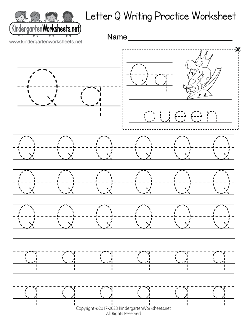Free Printable Letter Q Writing Practice Worksheet