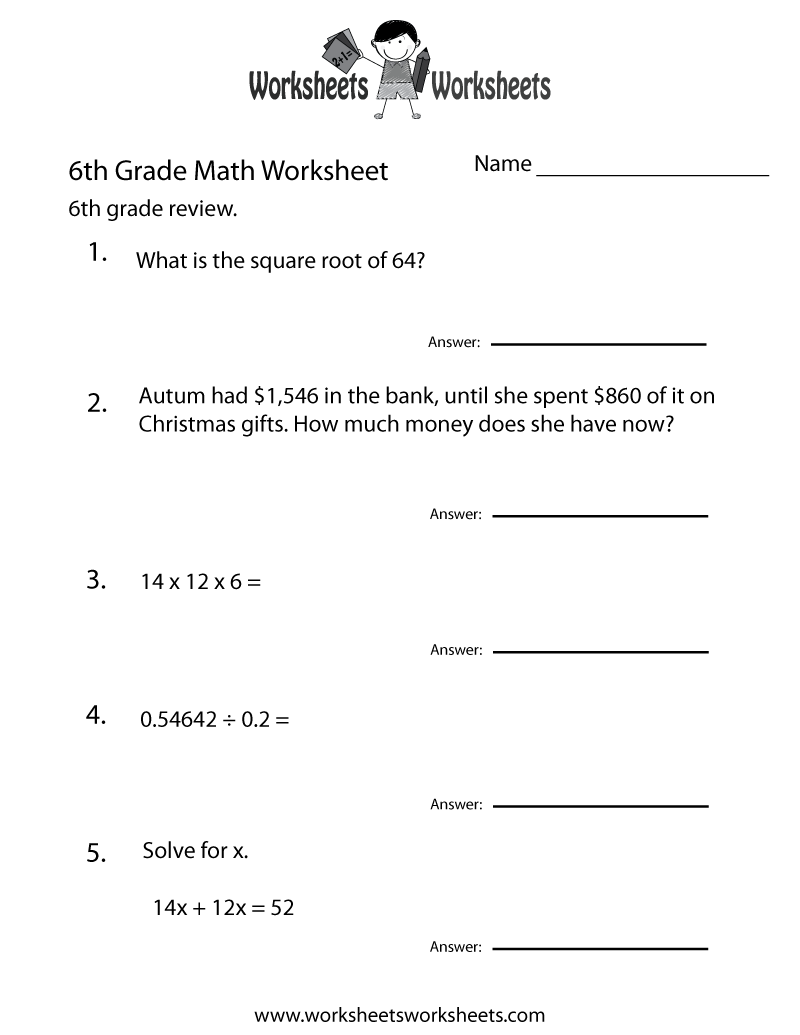 Free Printable Sixth Grade Math Practice Worksheet Mental Math 6th Grade