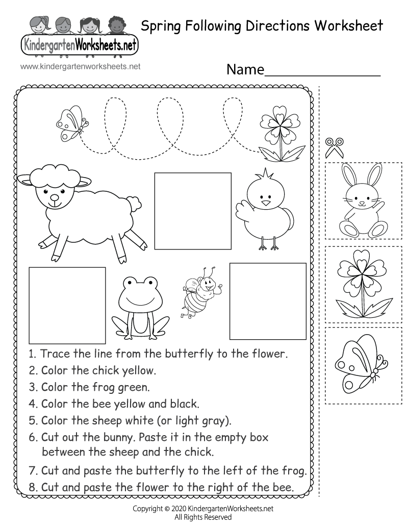 Free Printable Spring Following Directions Worksheet