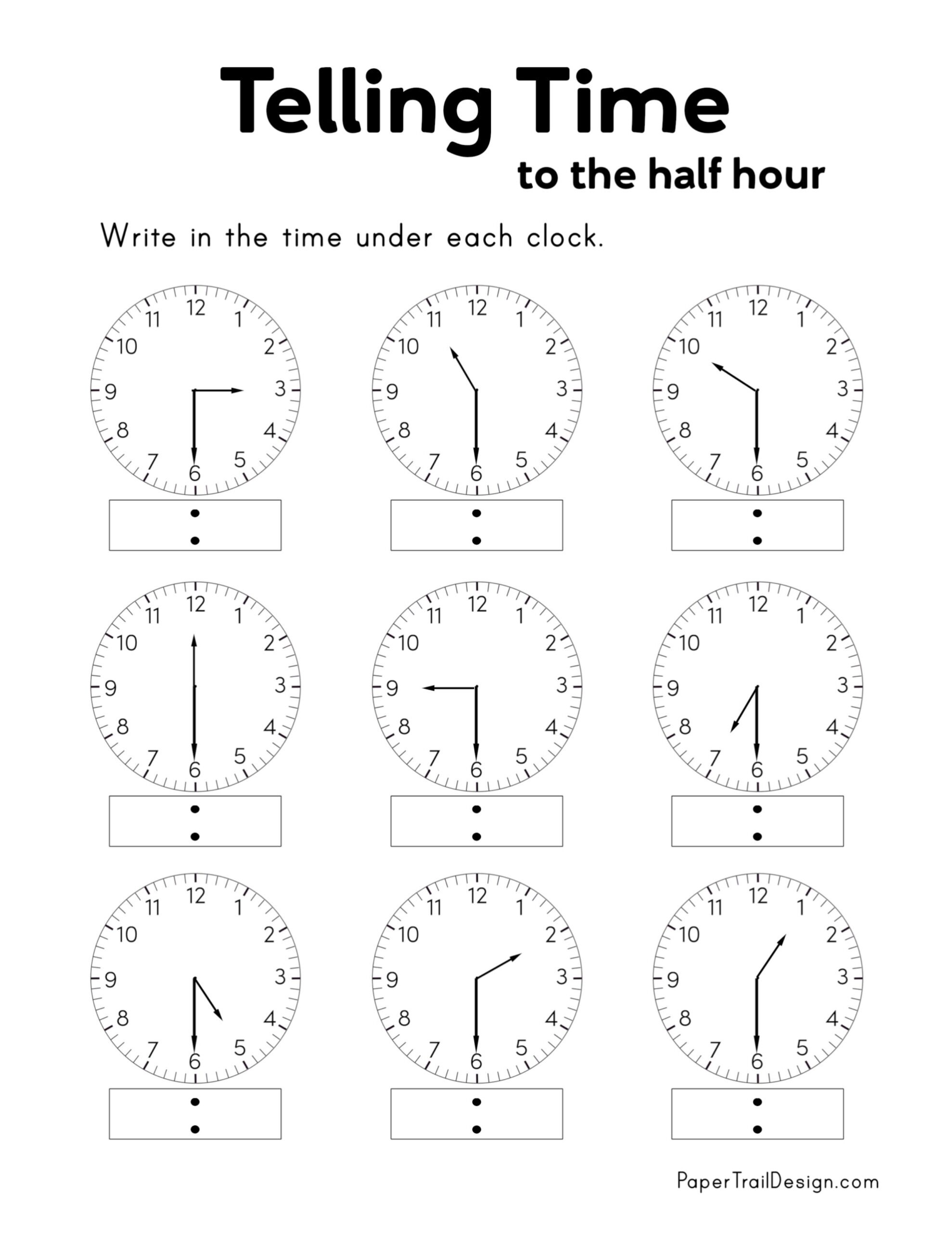 Free Telling Time To The Half Hour Worksheets Teach Prints