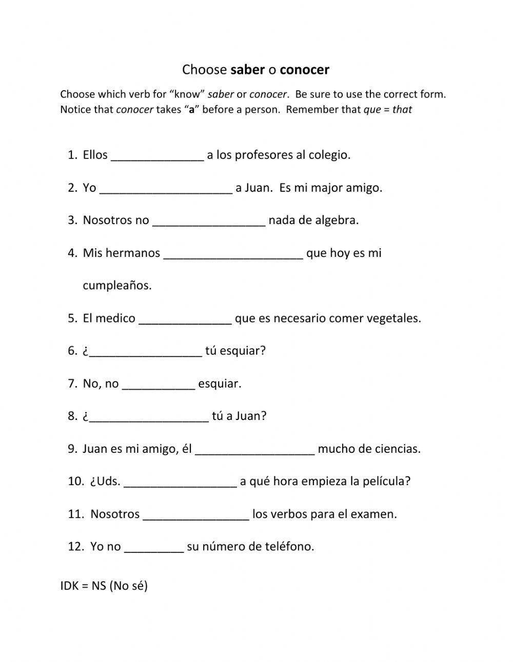 Free Ser Vs Conocer Worksheet Download Free Ser Vs Conocer Worksheet Png Images Free Worksheets On Clipart Library