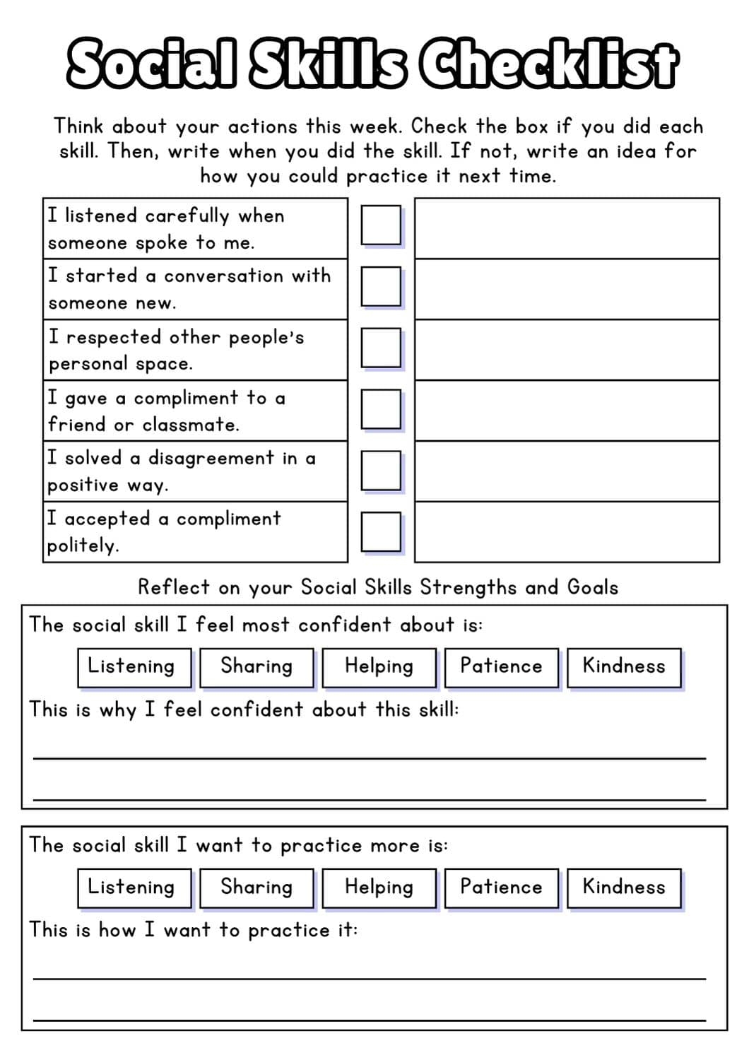 Free Social Skills Worksheets 2026 Printable Social Skills Worksheets